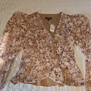 Express Brown Tan Ruffled Wrap Blouse